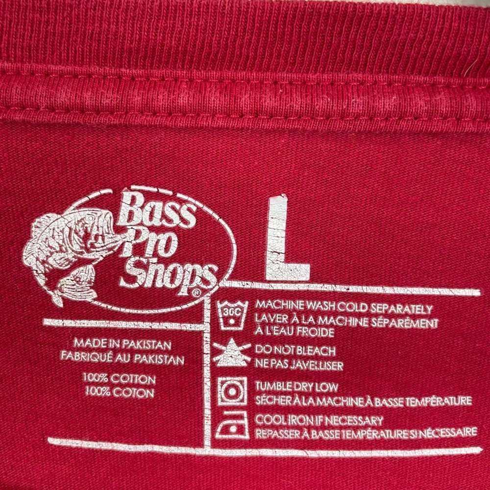 Bass Pro Shop Men's Sz L Red‎ Bass Logo Short Sleeve T Shirt Outdoor Fishing - Picture 3 of 6